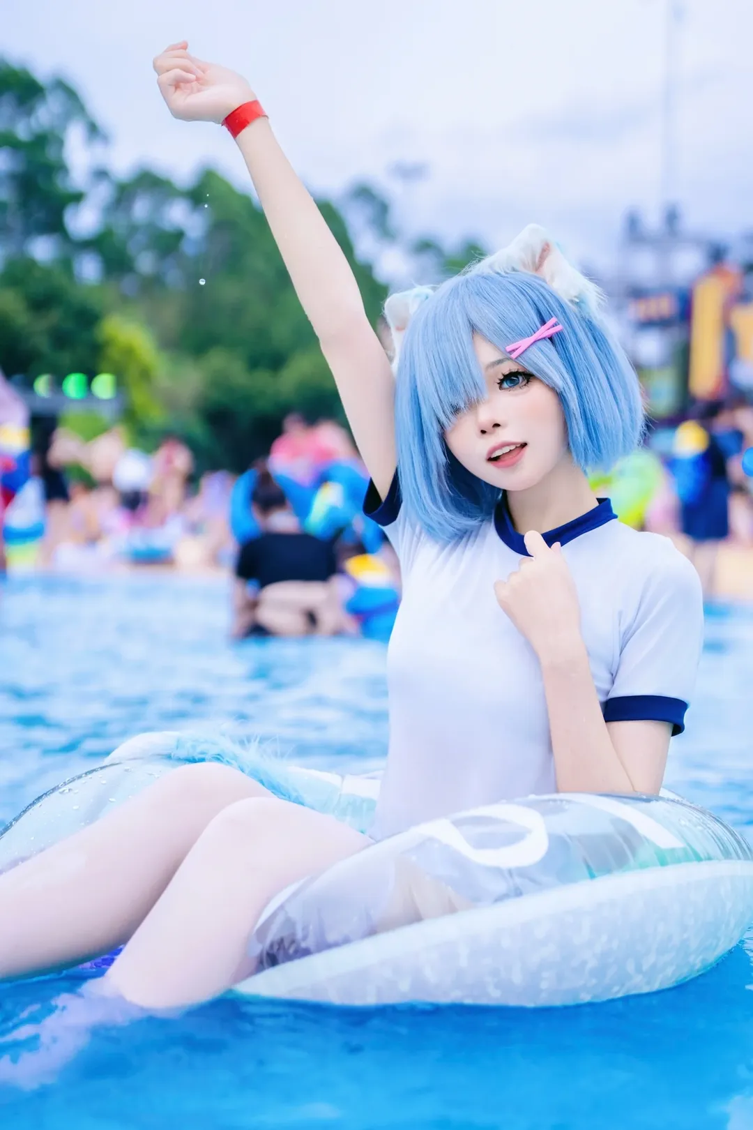 二次元, 蕾姆cos, 动作参考, 泳池写真, 白丝 - 第2张