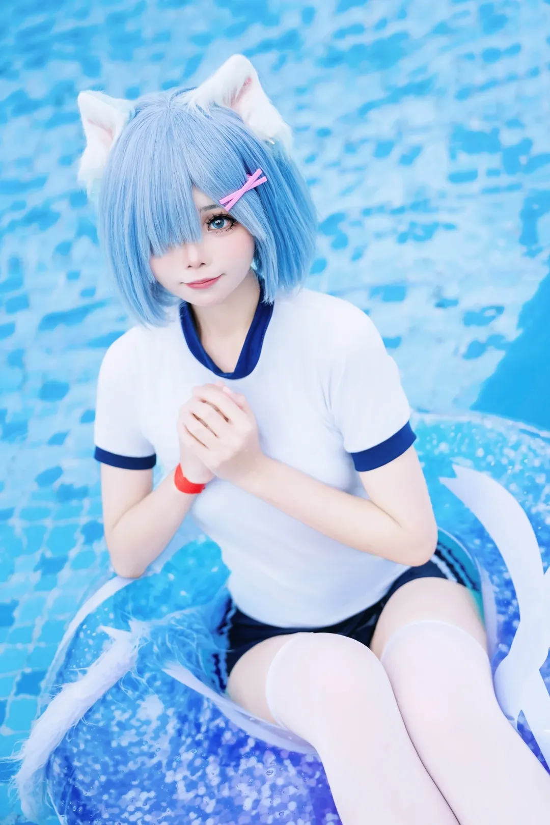 二次元, 蕾姆cos, 动作参考, 泳池写真, 白丝 - 第4张