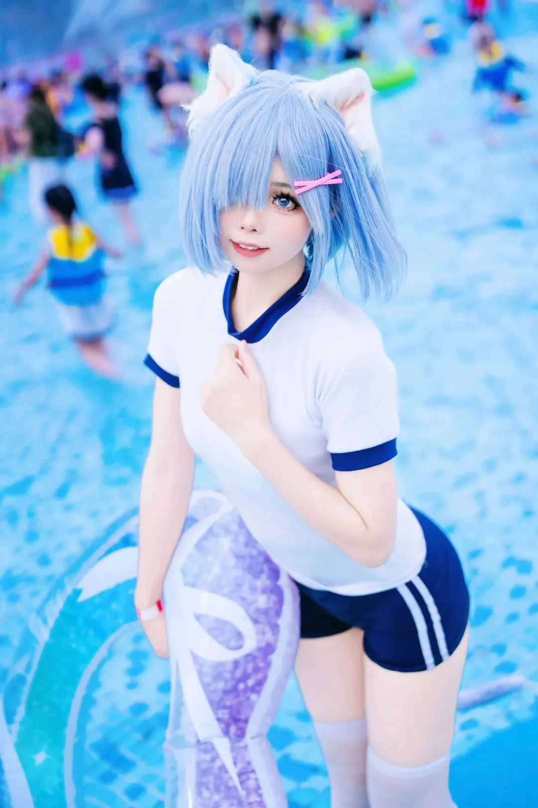 二次元, 蕾姆cos, 动作参考, 泳池写真, 白丝 - 第5张