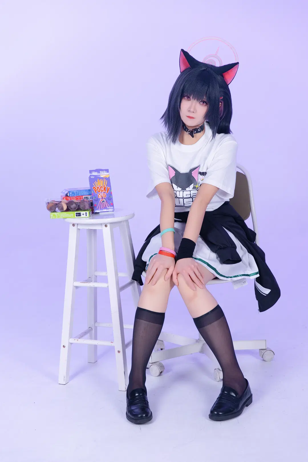 蔚蓝档案, 二次元cosplay, 杏山和纱cos, 黑丝, 白棚cos