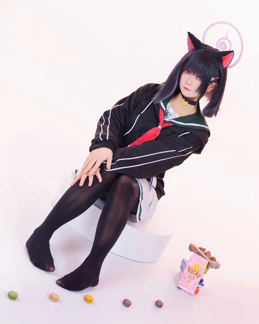 cosplay, 蔚蓝档案, 杏山和纱cos, 白棚, 黑丝