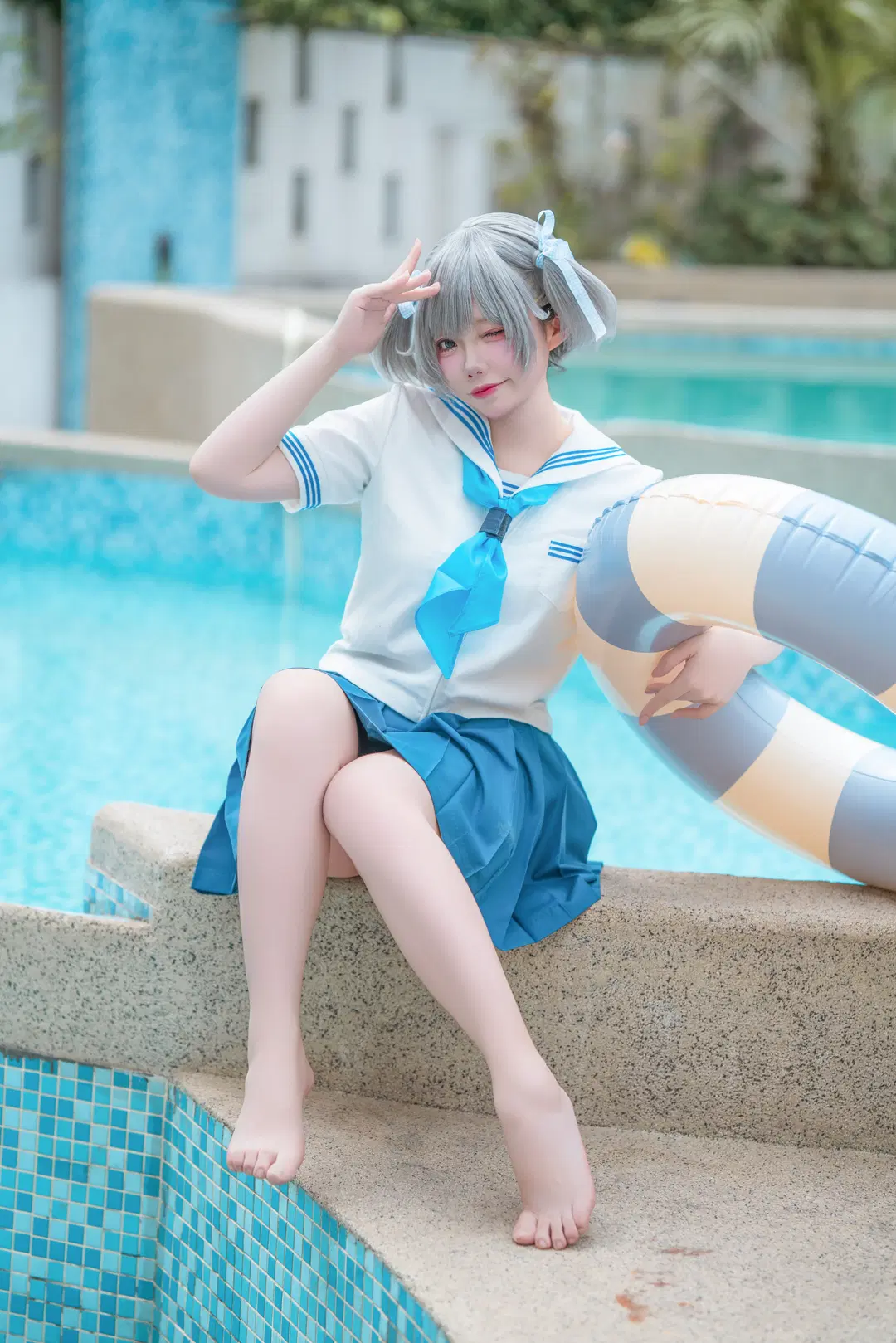阴天泳池边的水手服JK写真拍摄记录 - 一只豆沙团子 - 第3张
