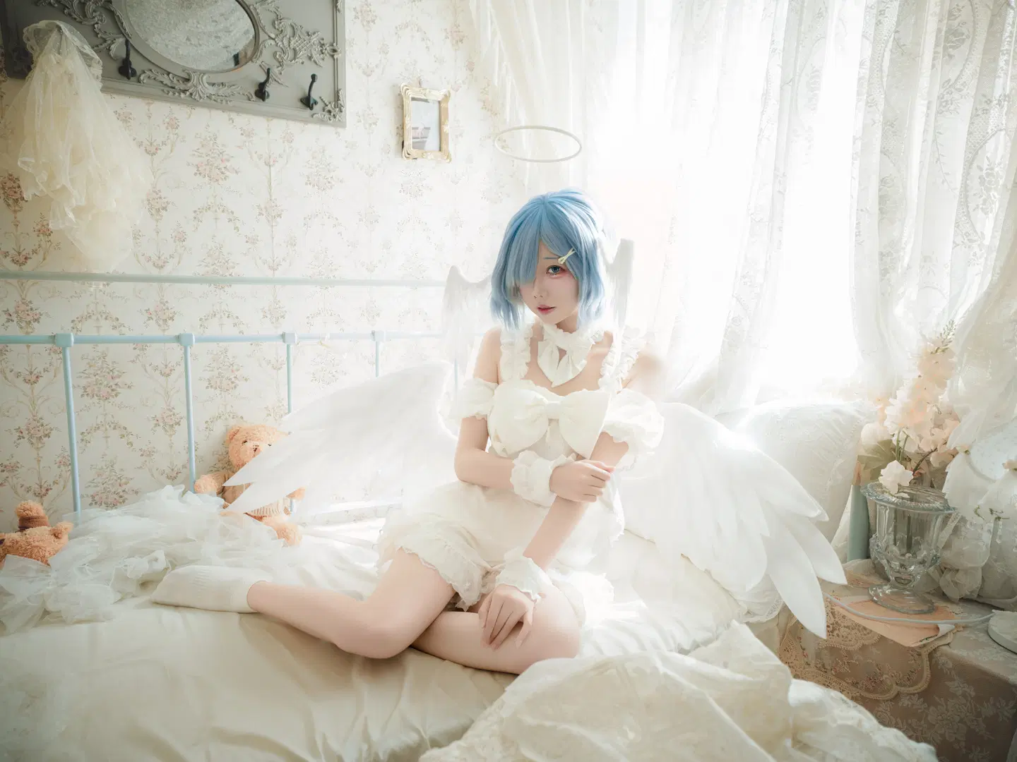 cosplay, 蕾姆cos, re0, 白丝, 天使蕾姆