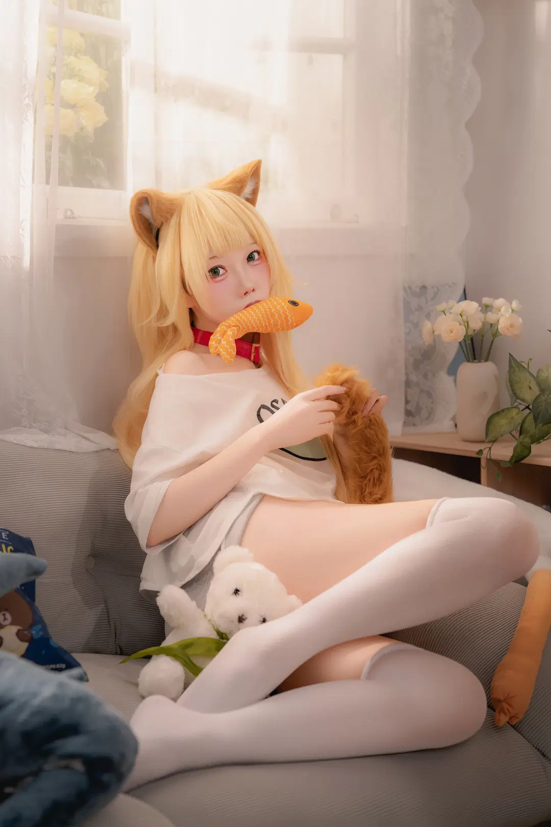 白丝, 黄豆粉cos, 猫娘, 兽耳娘, 居家写真