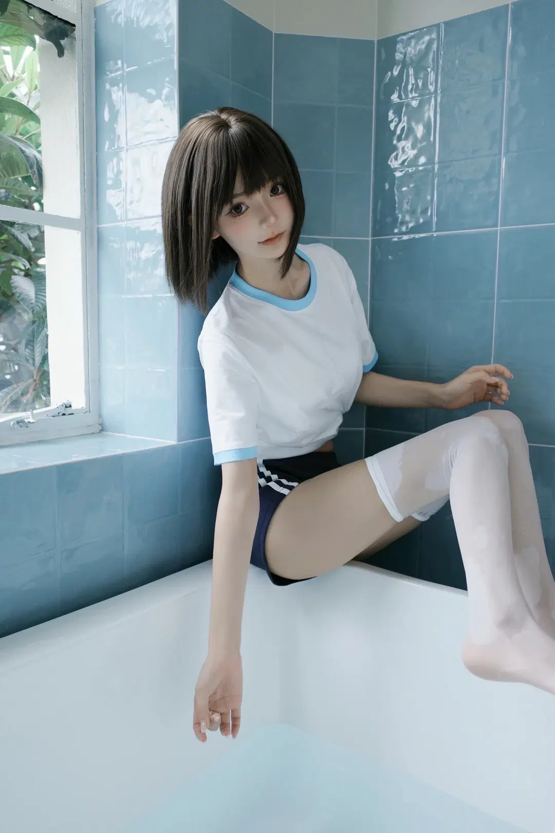 拍照姿势, 白丝, 体操服, 日系写真, 短发
