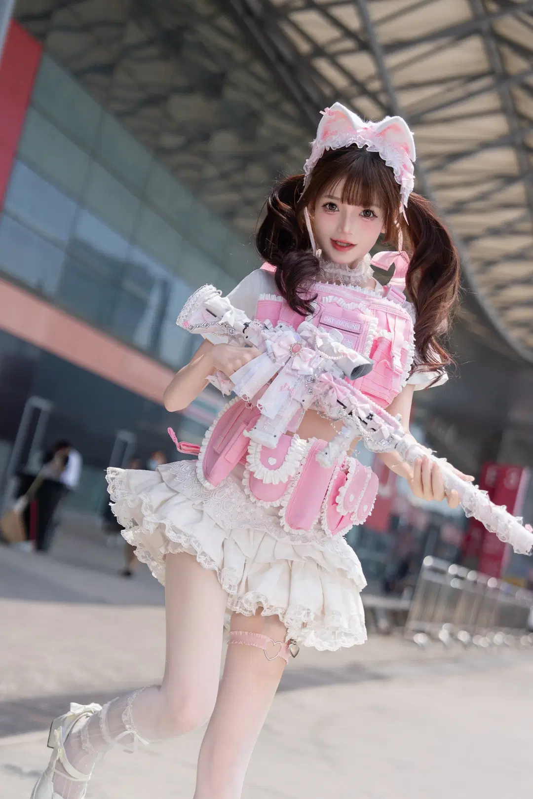 粉白穿搭, 战术娘cos, 索尼摄影, ChinaJoy漫展, 丝袜