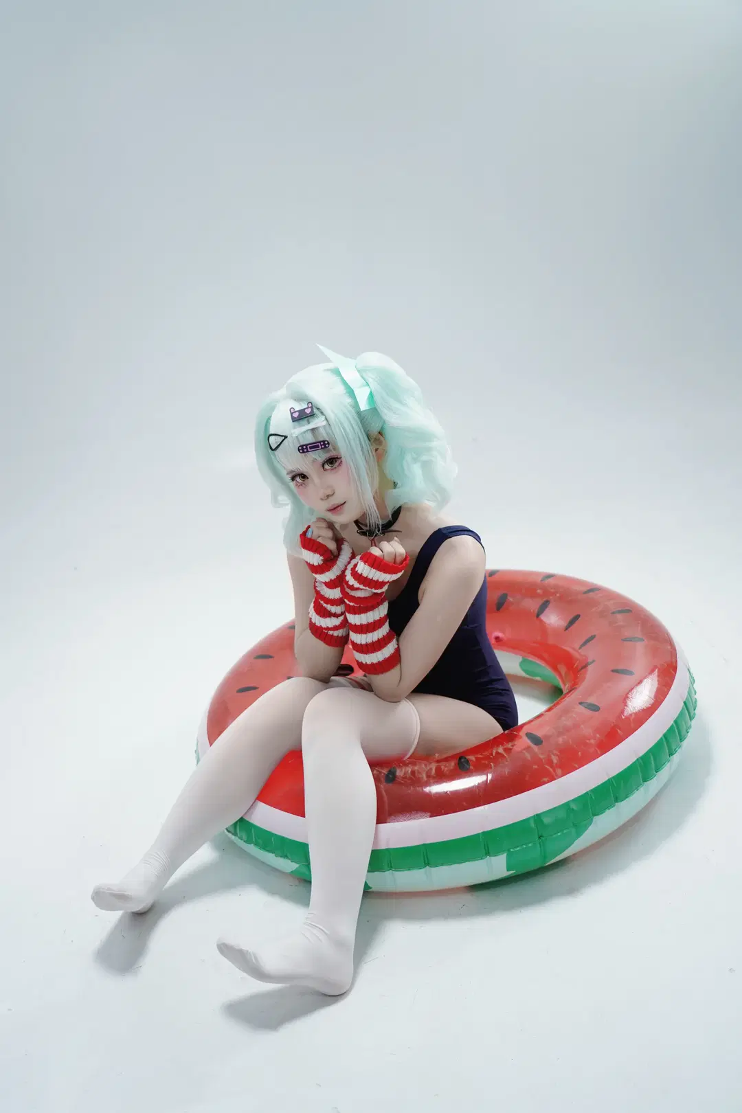 水着コスプレ, 白ストッキング, 千夏 コスプレ, ツインテール, スイカの浮き輪