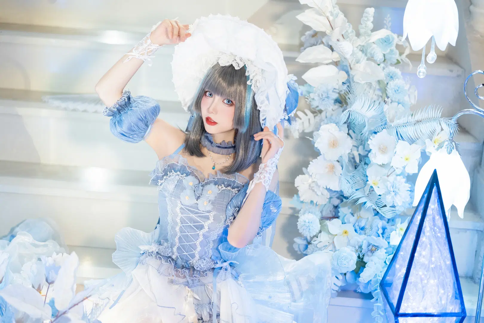 [Cheshire Cosplay] Blue Sky Photobook: Studio Shoot Record of the Blue-and-White Dress and White Stockings by 青空（棚拍版） - Image 4