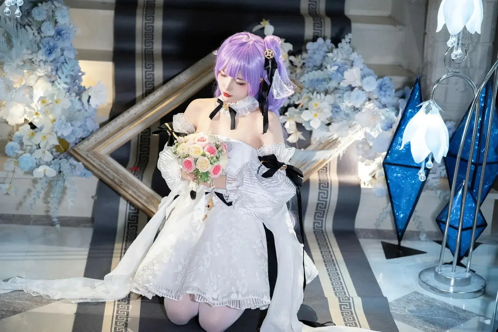 【獨角獸cos】純白洋裝與紫發搭配的夢幻寫真 - 青空（棚拍版） - 第2張