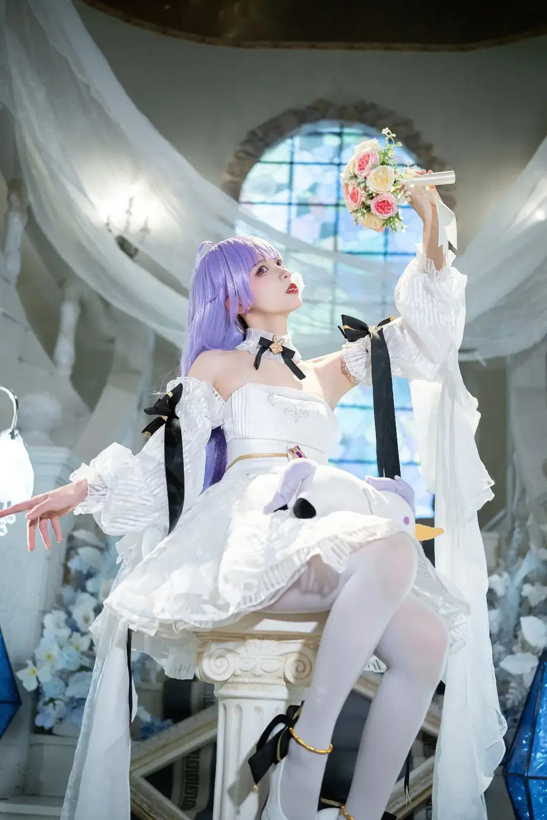 【獨角獸cos】純白洋裝與紫發搭配的夢幻寫真 - 青空（棚拍版） - 第3張