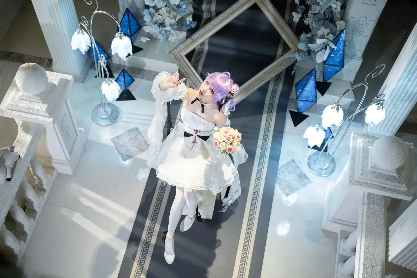 【獨角獸cos】純白洋裝與紫發搭配的夢幻寫真 - 青空（棚拍版） - 第4張