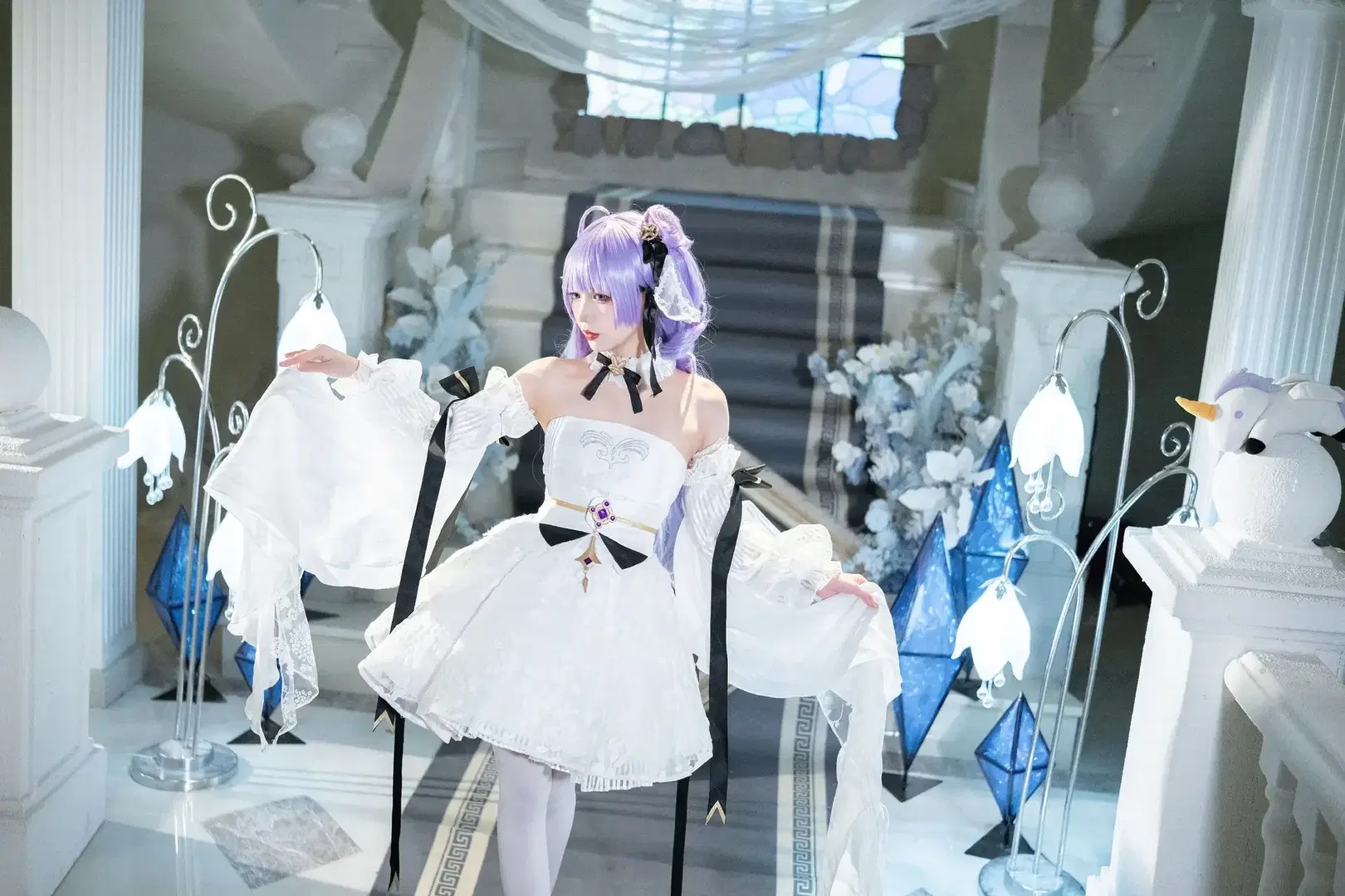 【独角兽cos】纯白洋装与紫发，诠释二次元梦幻感 - 青空（棚拍版） - 第2张