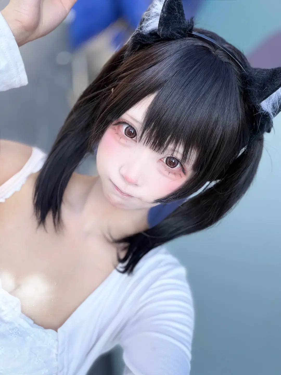 猫娘, 猫耳cos, 二次元自拍, 白色蕾丝, 妆容分享