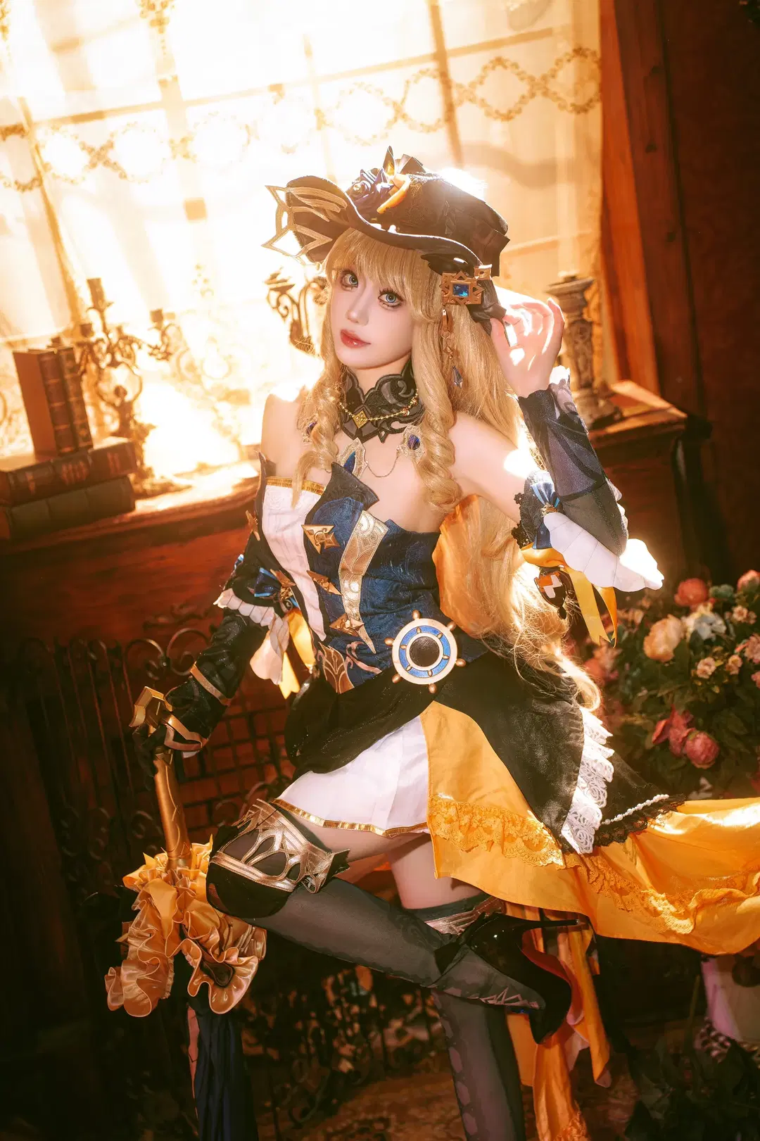 原神, cosplay, 娜维娅cos, 复古穿搭, 长筒袜