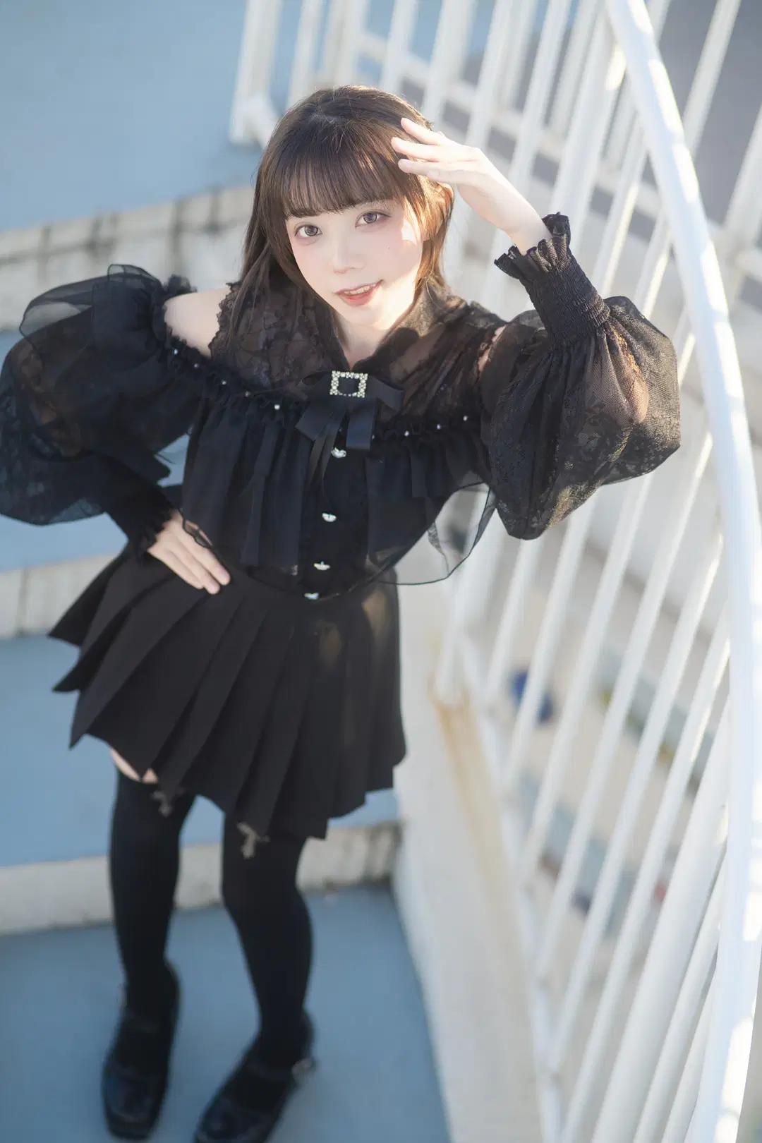 Dark Mass-produced style Coordinate: Atmospheric Japanese style photography in a Stairwell by 刻耳柏洛斯 - Image 3