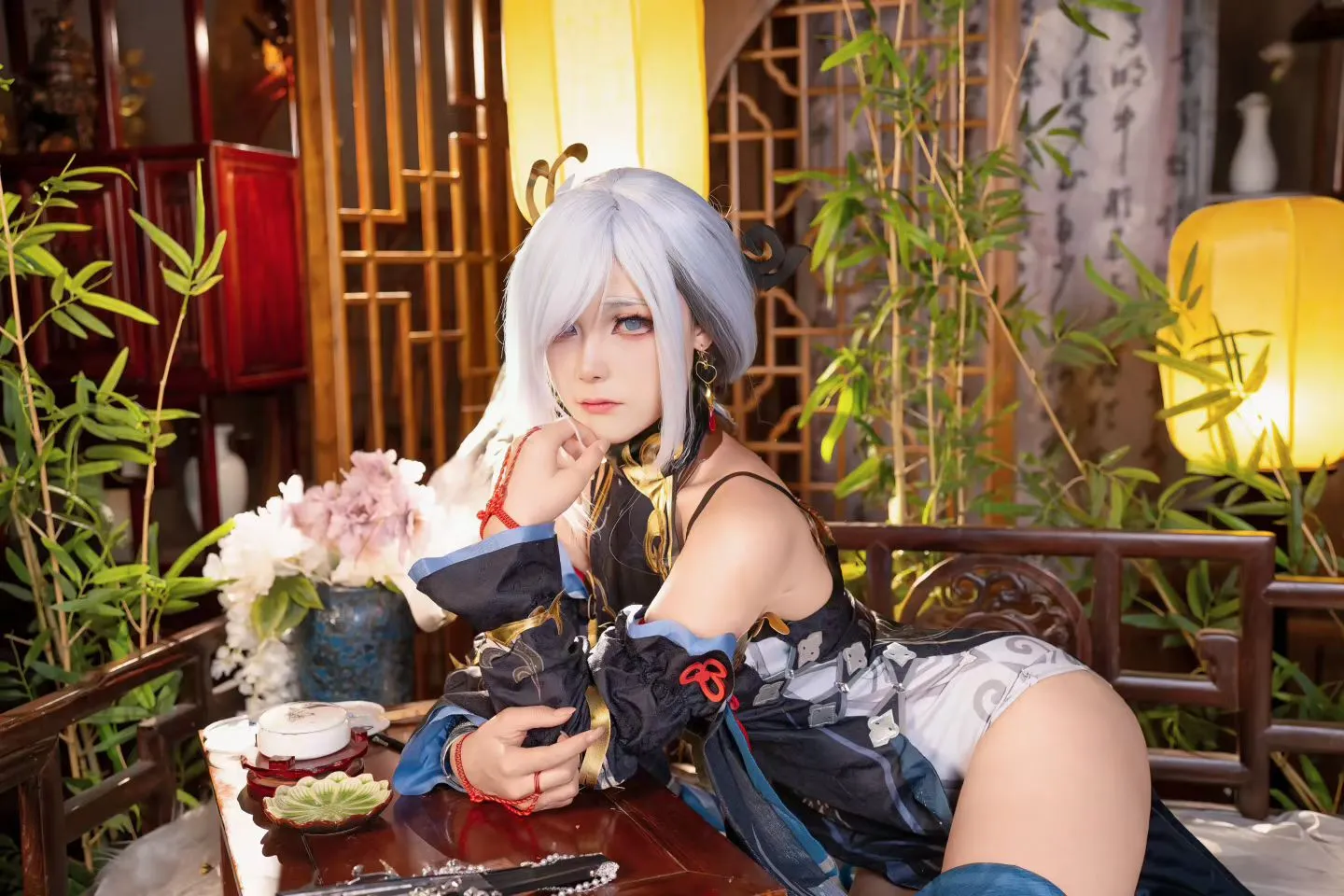 原神, 申鶴 コスプレ, 中国古風, 中国風写真, 銀髪スタイル