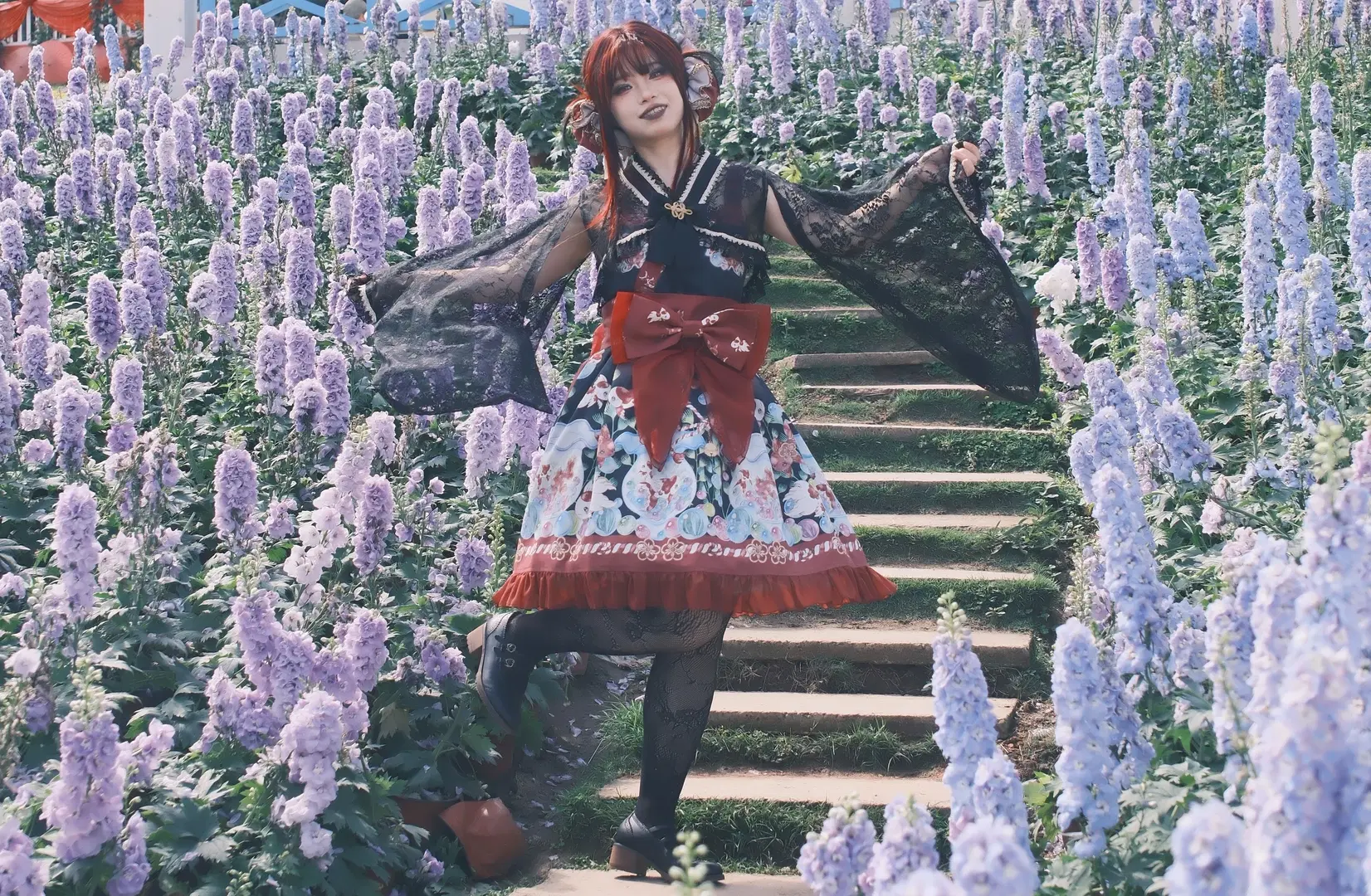 洛丽塔洋装, 花海人像, 和风Lolita, 绚烂金鱼, 黑丝袜写真