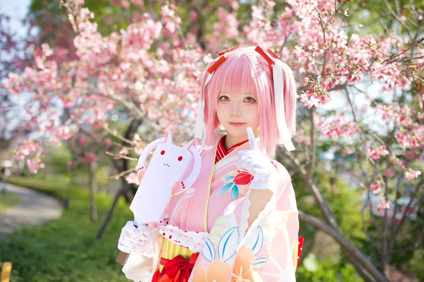 鹿目圓cos, 魔法少女小圓, 櫻花外景, 正片分享, 和服cosplay