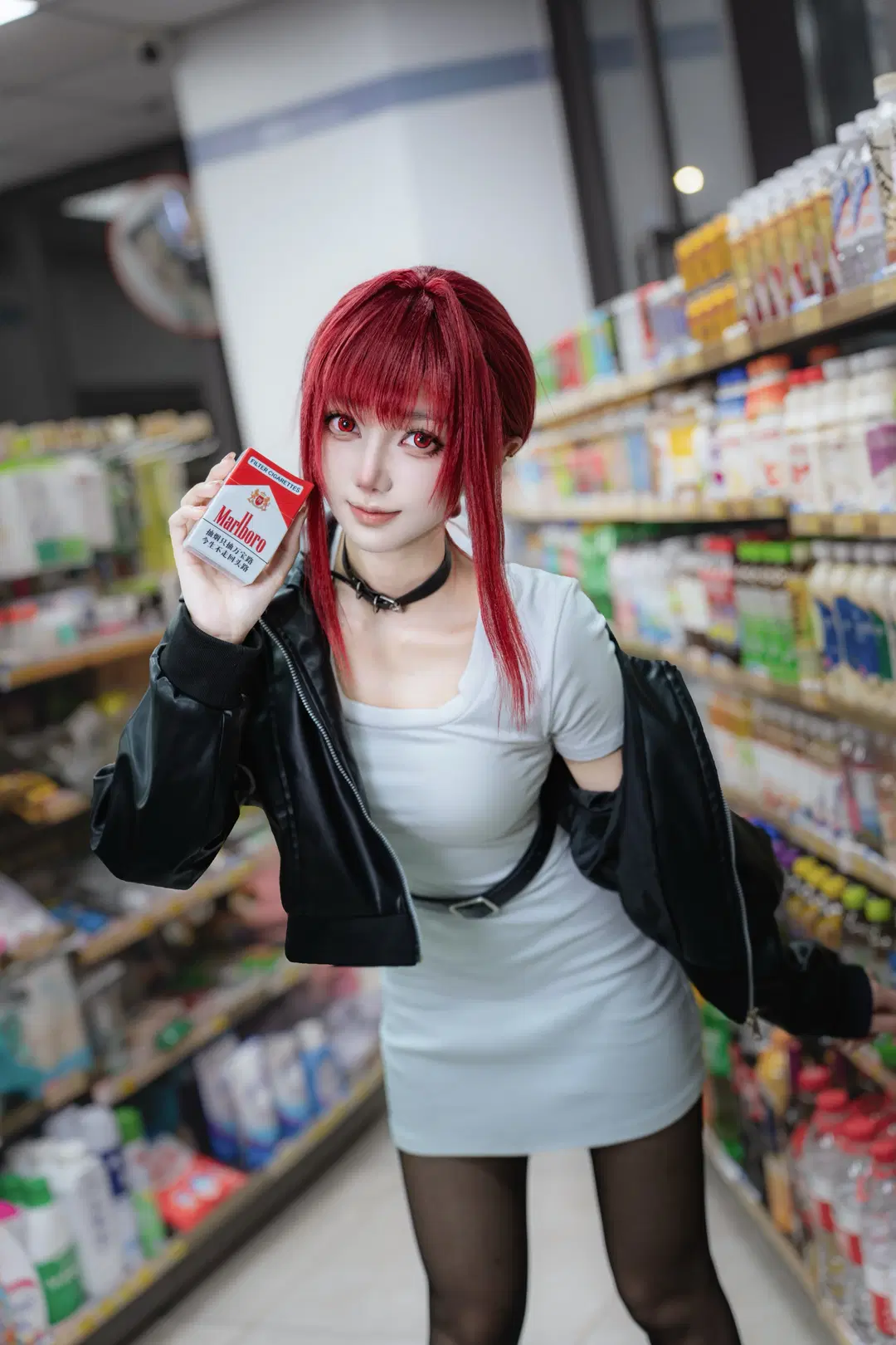 二次元, 黑丝, 山田小姐cos, 便利店, 皮衣