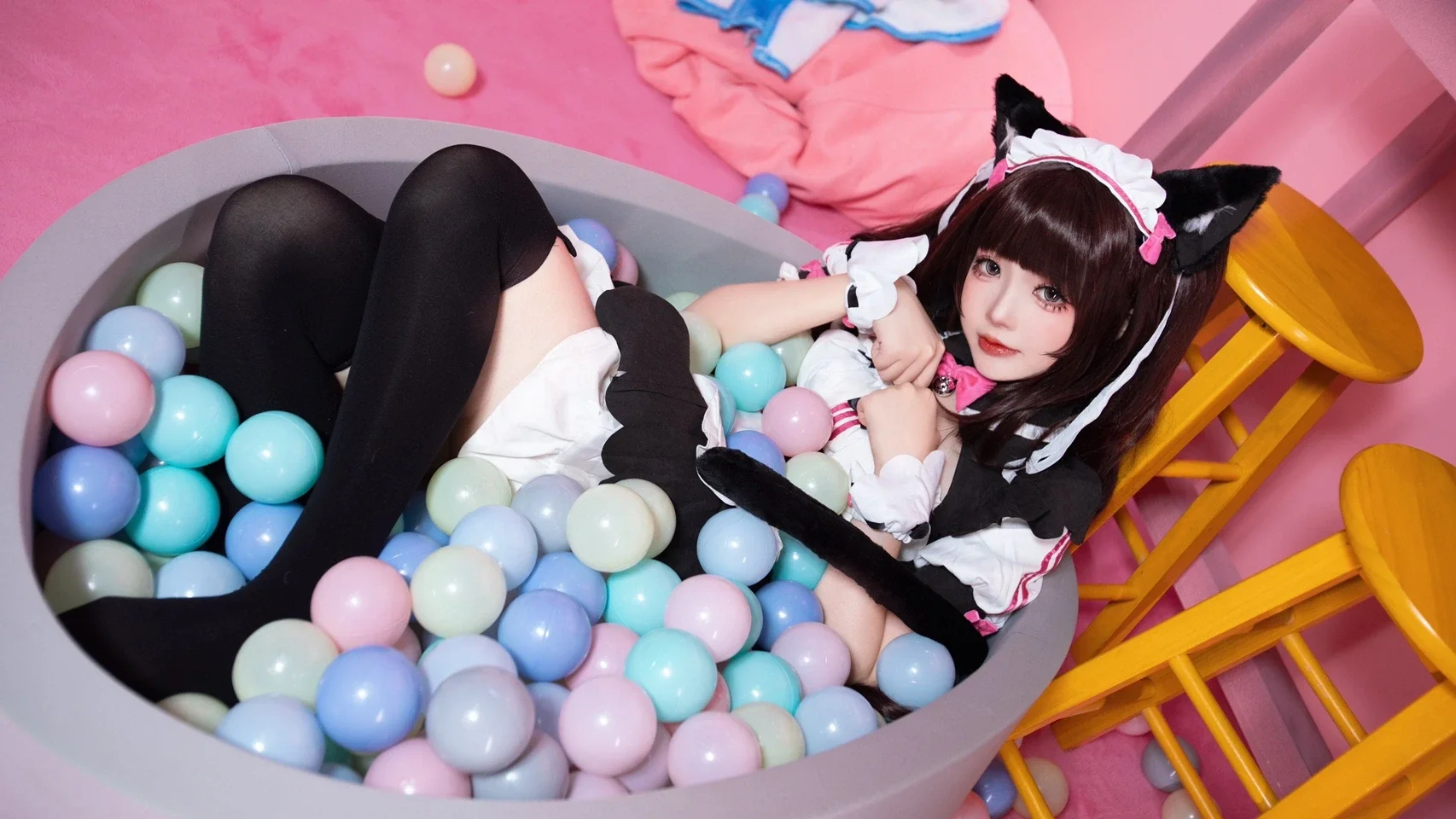 Black tights outfit, Chocola cosplay, NEKOPARA, Animal ear maid cosplay, Sweet-style makeup