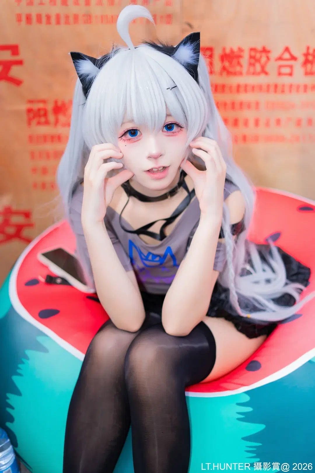 【オープンソース姫 アイジャ コスプレ】猫耳黒ストッキングとスイカのソファが織りなす奇妙なハーモニー - 聆聽獵人 - 7枚目