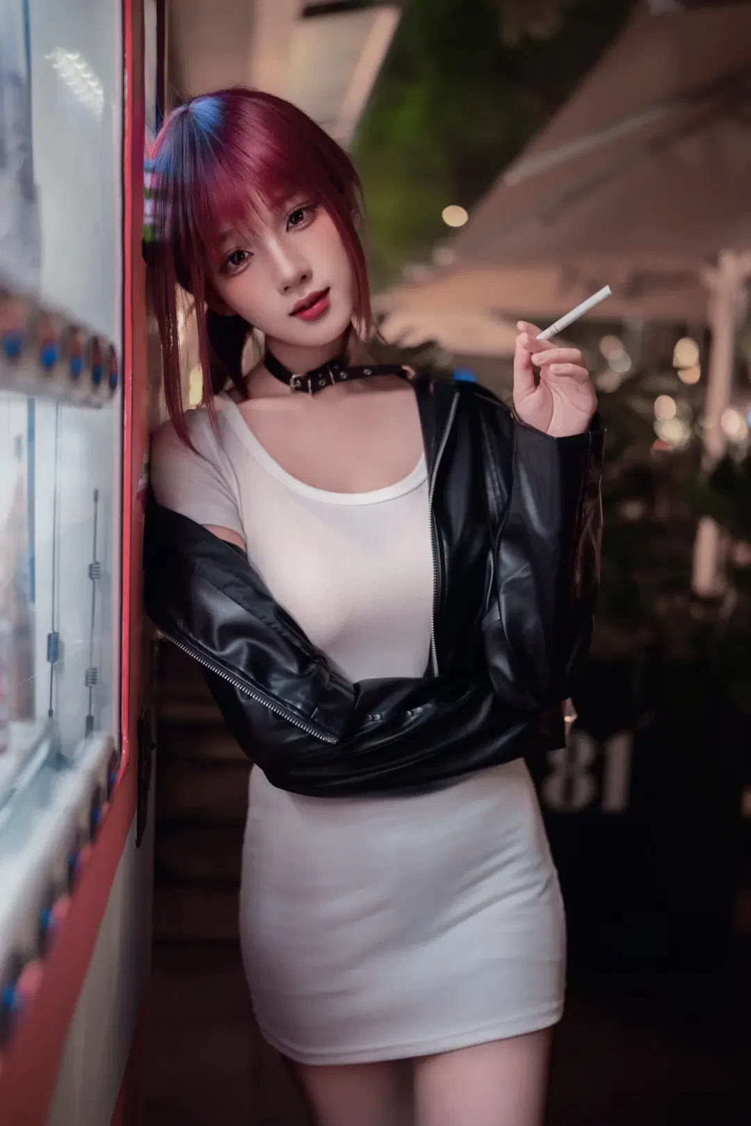 【田山小姐cos】夜色街頭裡的呑雲吐霧，這身皮衣配短裙太有感覺了 - 大橘 - 第10張