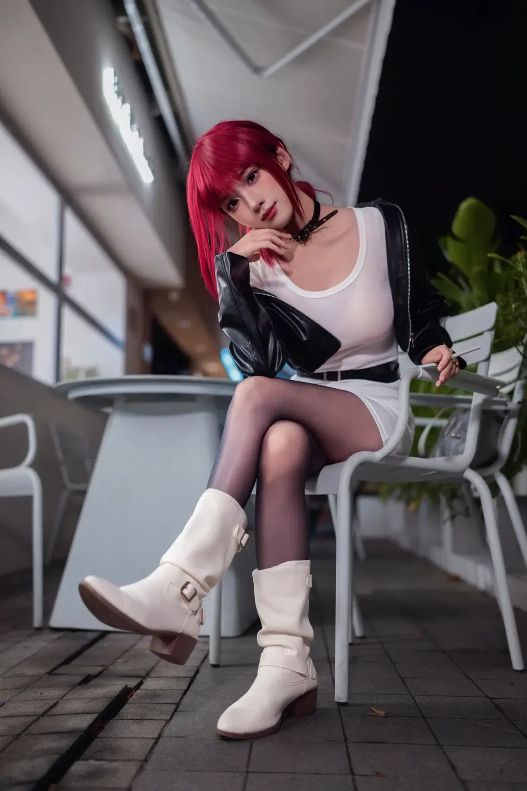 【田山小姐cos】夜色街頭裡的呑雲吐霧，這身皮衣配短裙太有感覺了 - 大橘 - 第14張