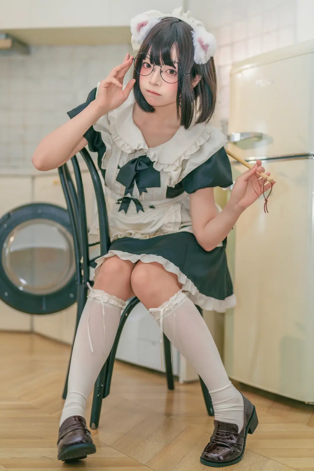 cosplay, 白丝, 猫耳女仆, 复古人像摄影, 猫猫拟人化