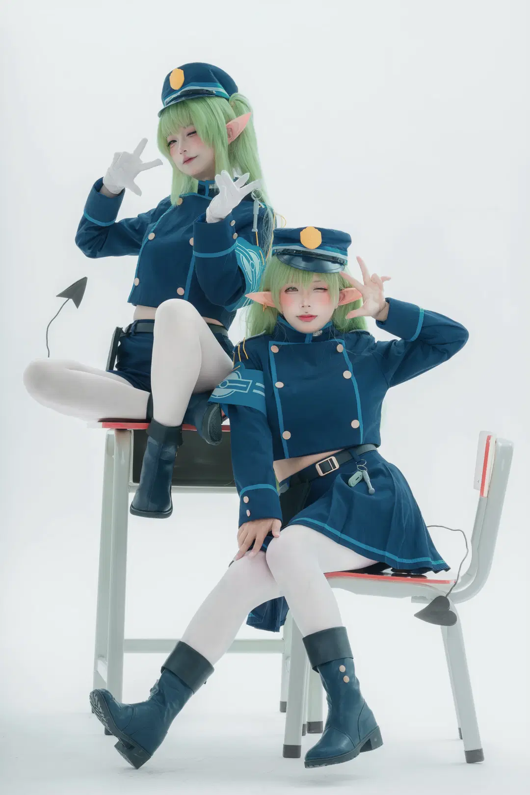 蔚蓝档案, 白丝, 制服, 精灵耳, 铁道双子cos