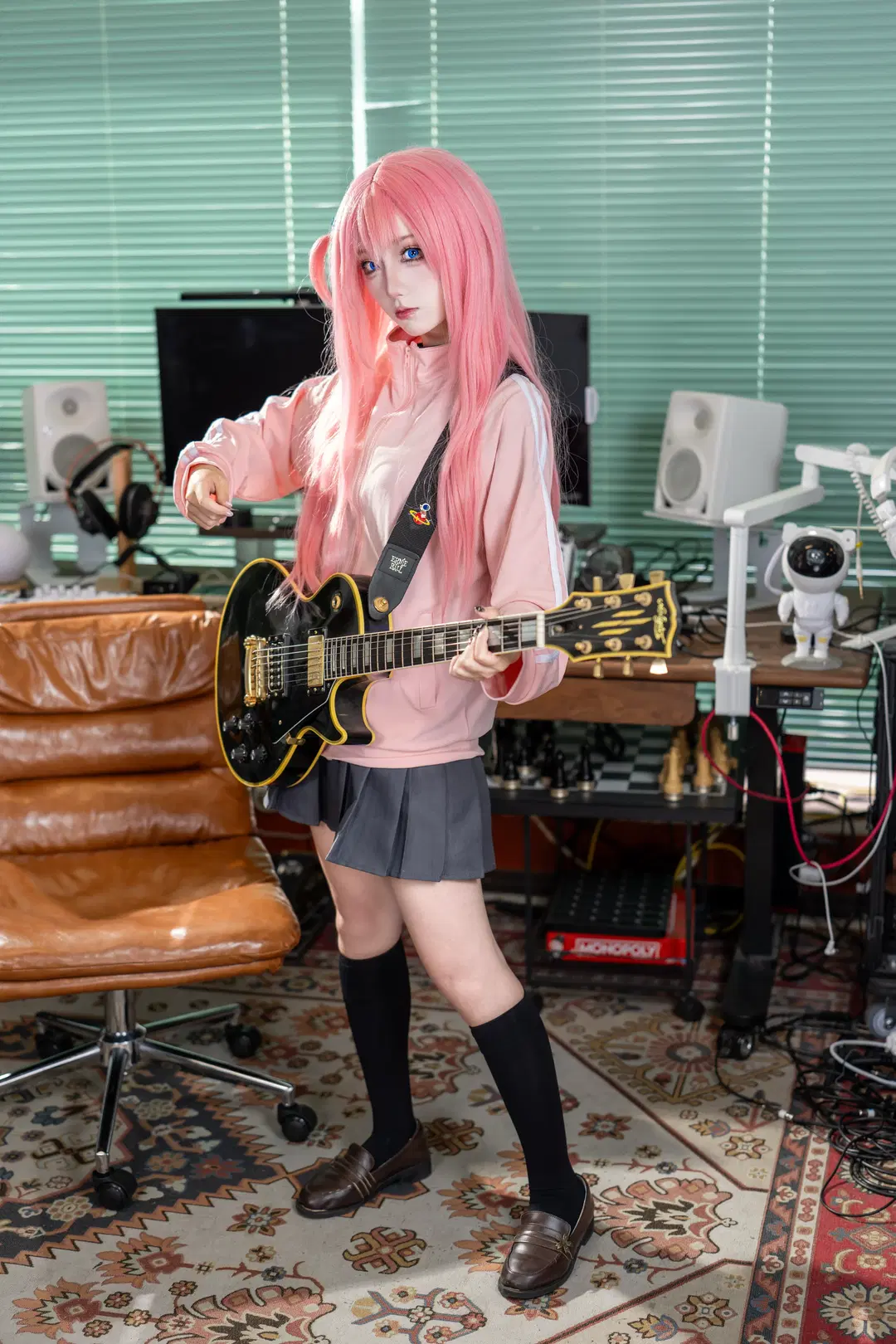 二次元cosplay, 黑丝, 孤独摇滚, 吉他少女, 波奇cos
