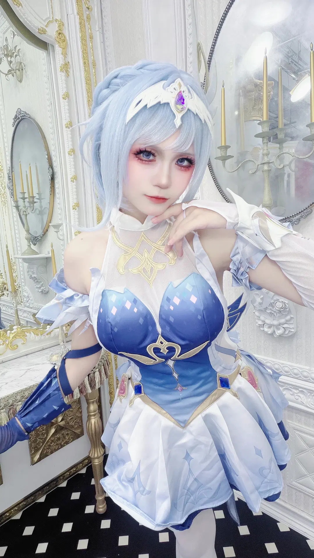 原神, cosplay, 蓝白配色, 复古写真, 奥黛塔cos