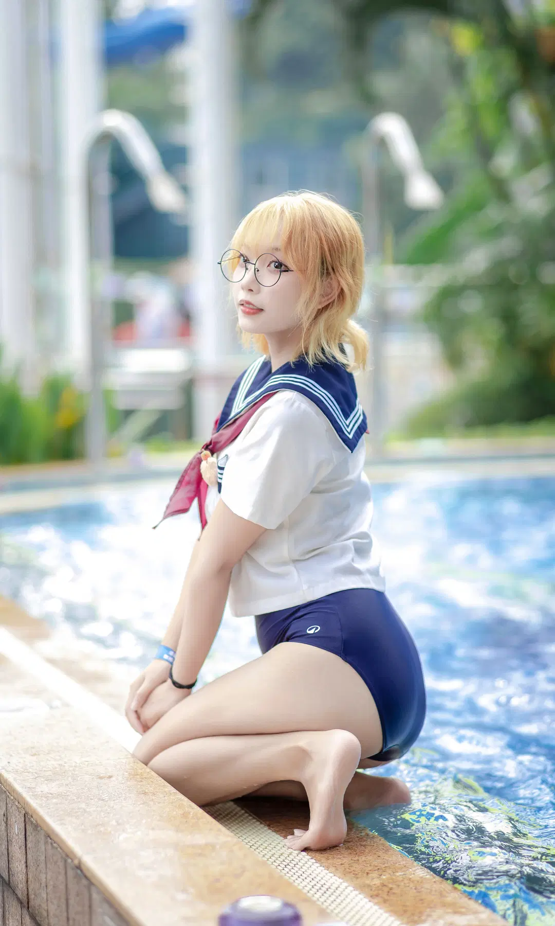cosplay, Chimelong Water Park, Poolside photoshoot, School swimsuit, Sailor suit