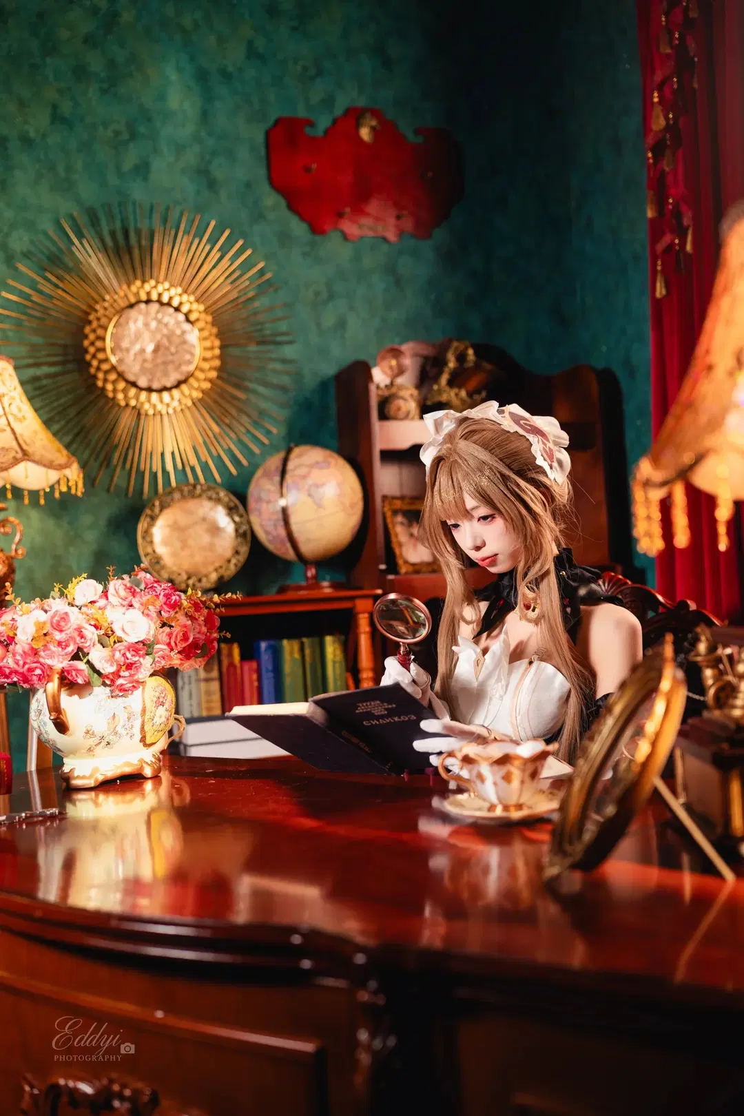 [Sandrone Cosplay] Genshin Impact Vintage Tea Party: Serene Moments in a European retro style Study by EddieZ - Image 2