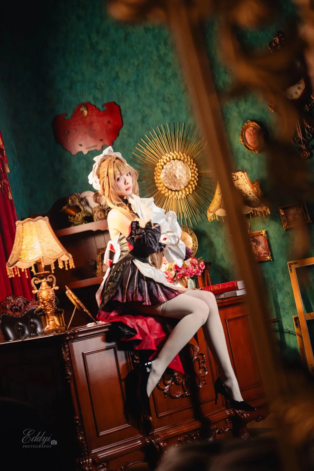 [Sandrone Cosplay] Genshin Impact Vintage Tea Party: Serene Moments in a European retro style Study by EddieZ - Image 4