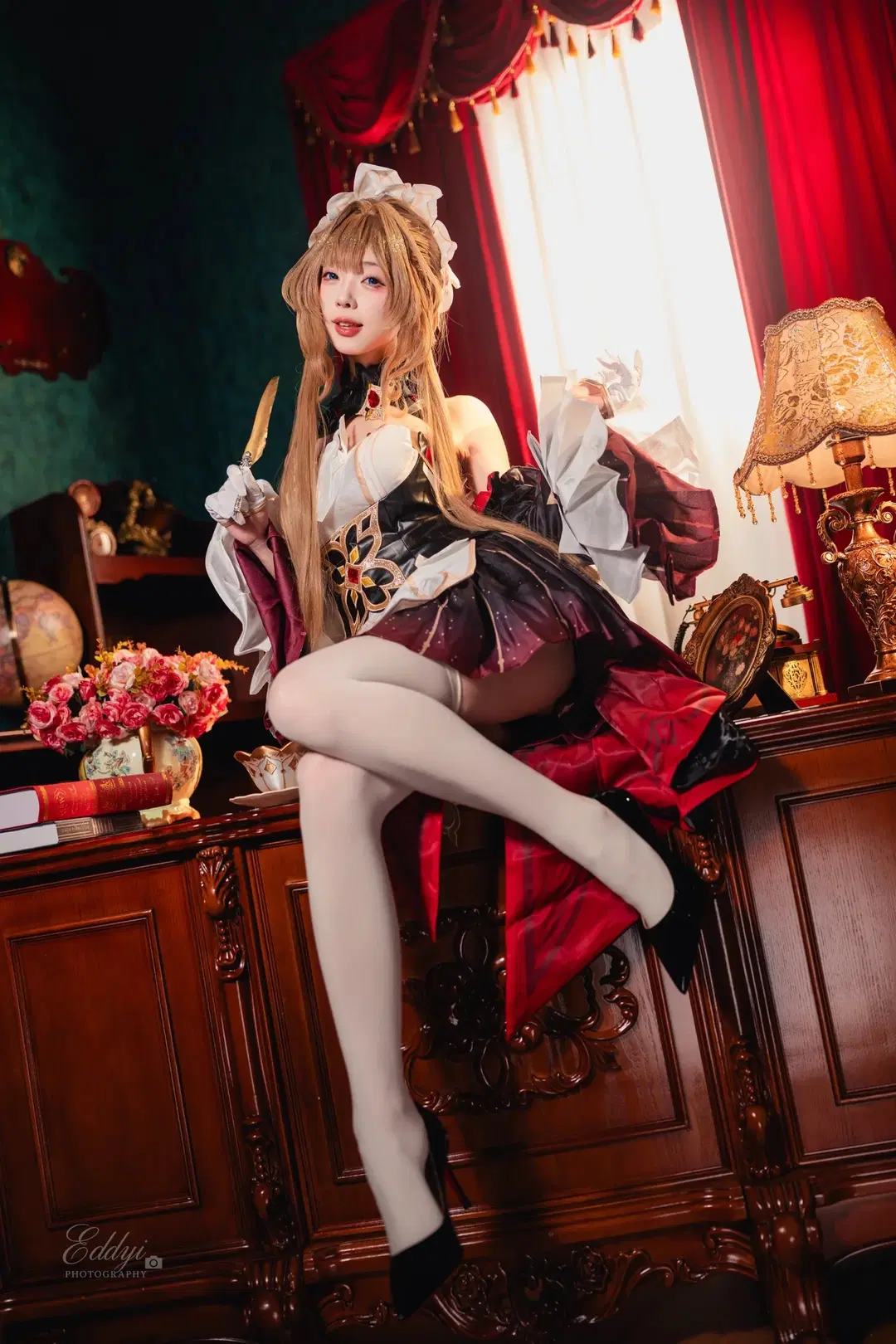 Sandrone Cosplay, Genshin Impact, Anime-style photography, White stockings, European retro style