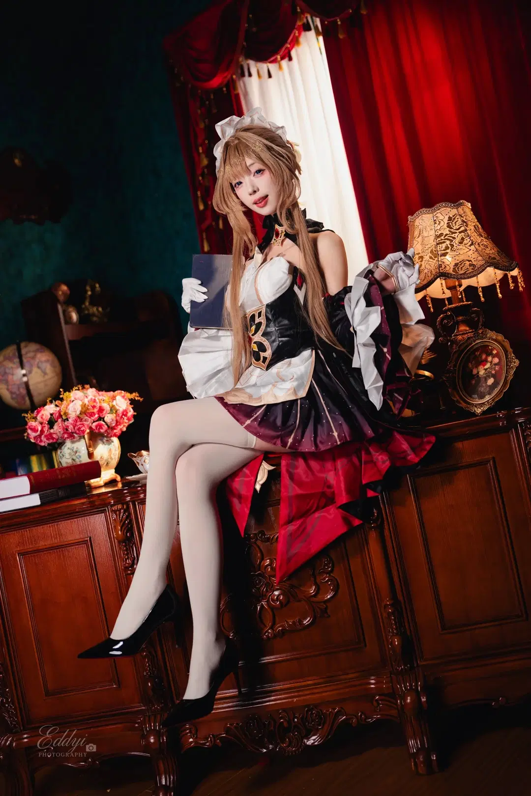 [Sandrone Cosplay] Genshin Impact Vintage Tea Party: Serene Moments in a European retro style Study by EddieZ - Image 7