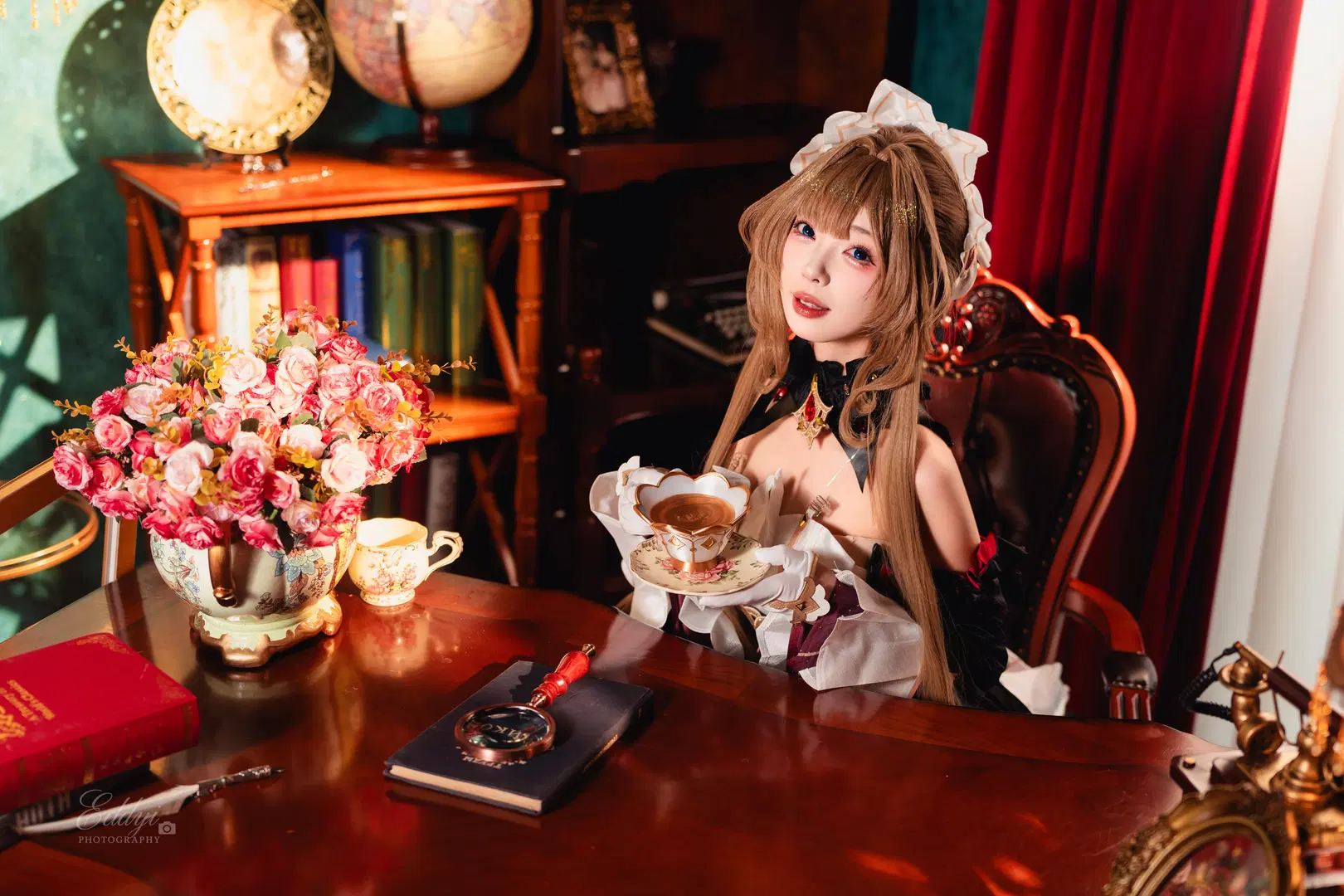 [Sandrone Cosplay] Genshin Impact Vintage Tea Party: Serene Moments in a European retro style Study by EddieZ - Image 9