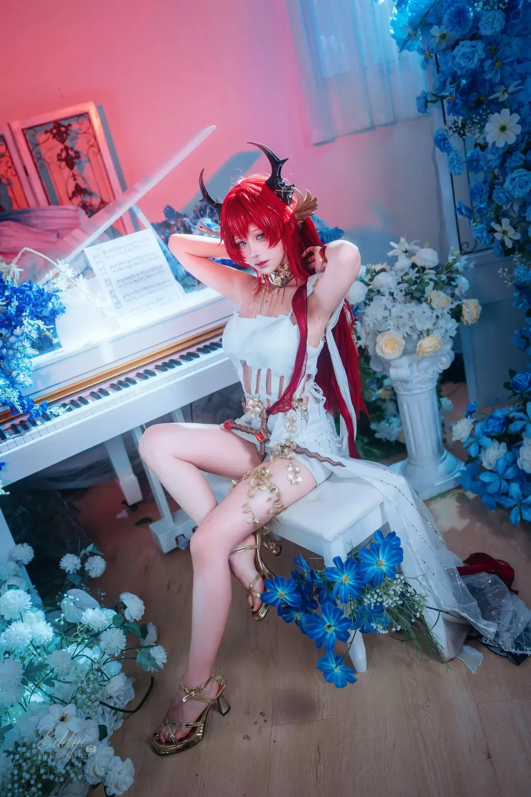 Anime-style photography, Arknights, Surtr cosplay, Ambience Synesthesia, Red hair cosplay