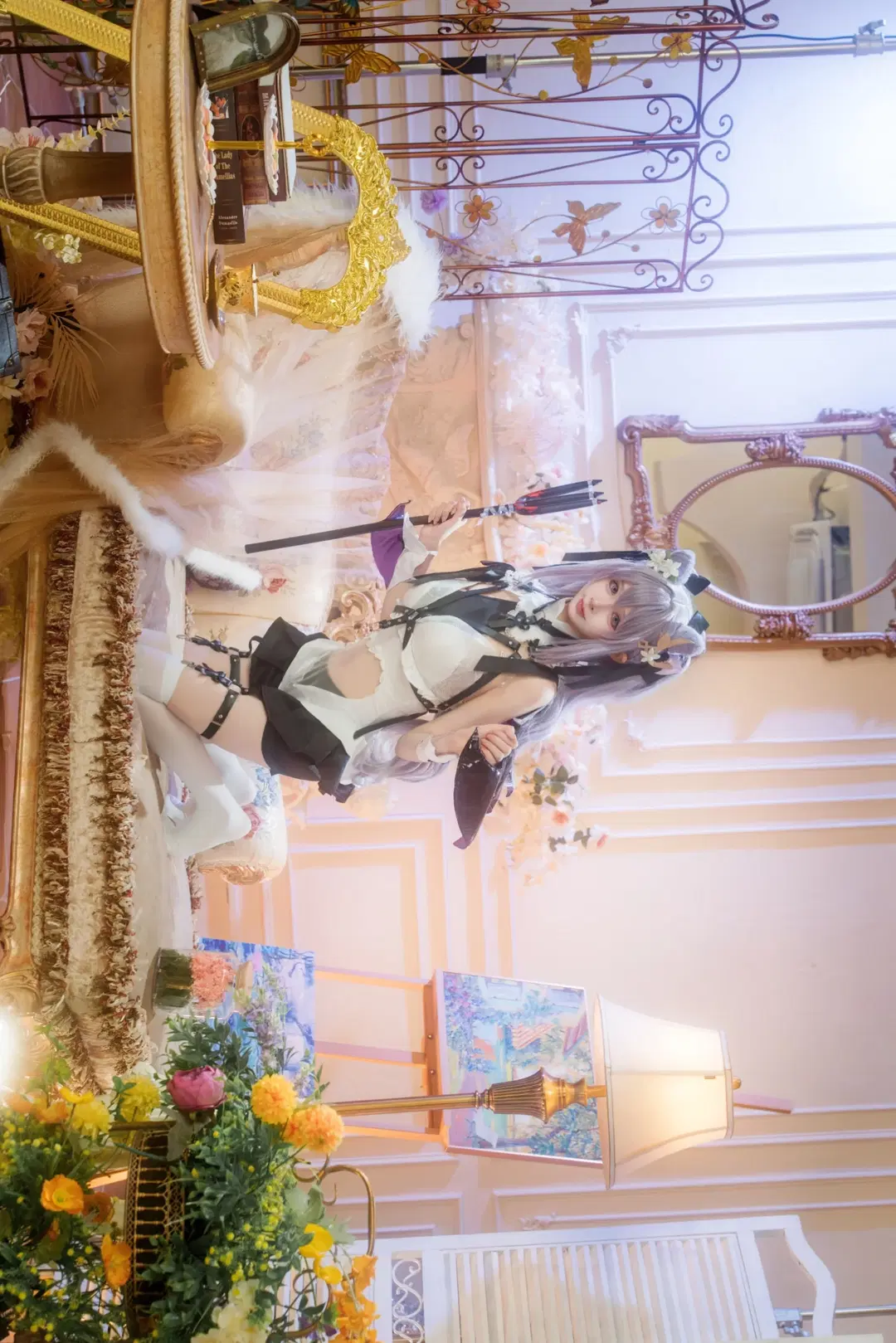 Genshin Impact, Keqing cosplay, White stockings, combat suit, Vintage court style