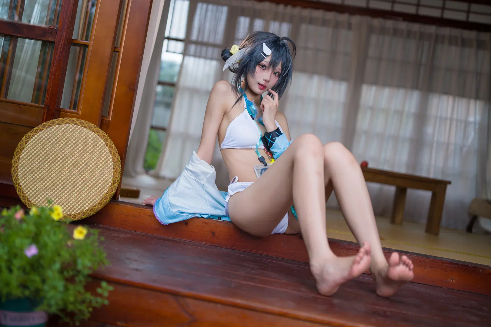 Swimsuit cosplay, Arknights, La Pluma cosplay, Coral Coast, Beach ball