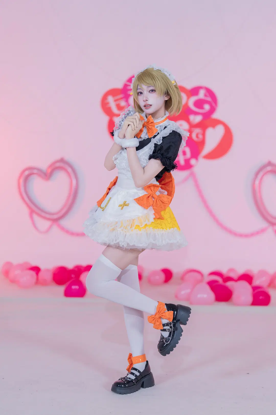 Hanayo Koizumi cosplay , 2D idol, White over-the-knee socks, Love Live! µ's, maid stage costume