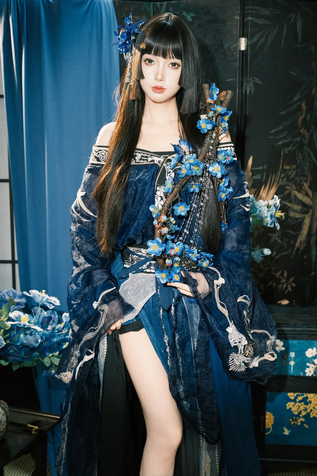 古风摄影, 棚拍写真, 国风人像, 西安写真, 蓝色系汉服