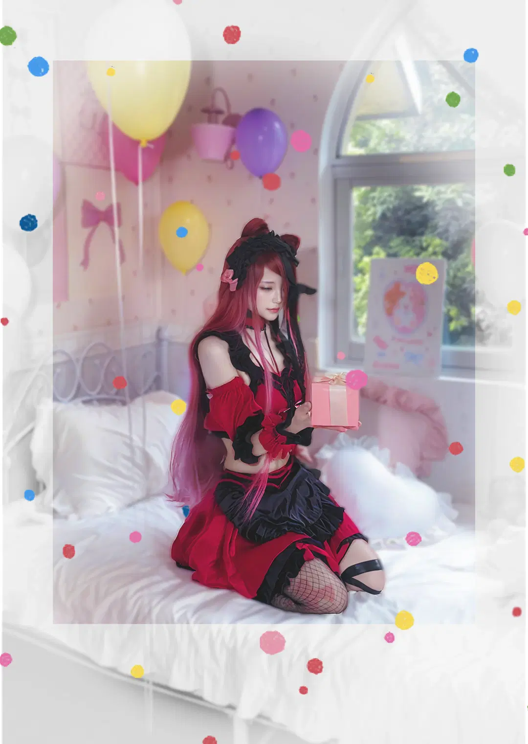 【ティフォン コスプレ】『Fate/Grand Order』ダークなゴシック風、赤黒レースと網ストッキングの装い - 白鳥川 - 2枚目