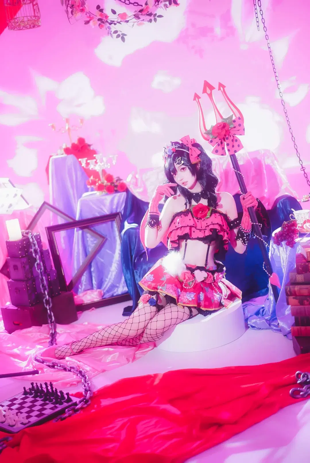 二次元cosplay, lovelive, 矢泽妮可cos, 网袜, 粉色小恶魔
