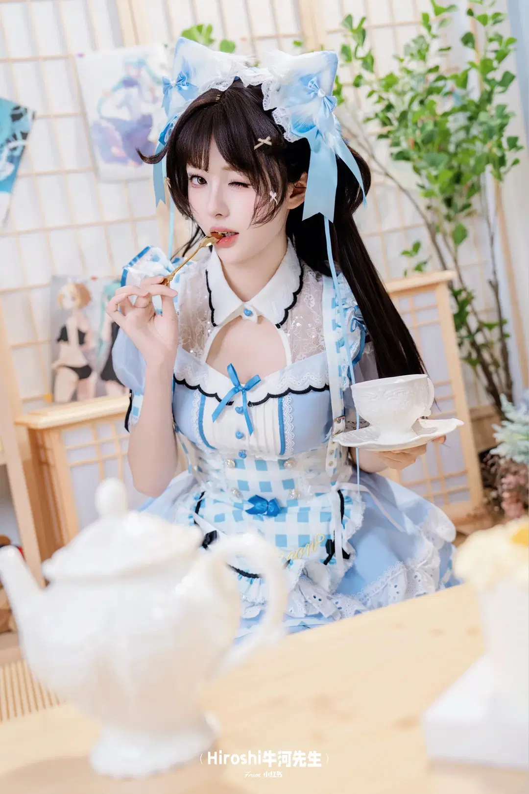 蓝白格纹女仆装，吃小蛋糕开启的甜美下午茶 - Hiroshi牛河先生 - 第3张