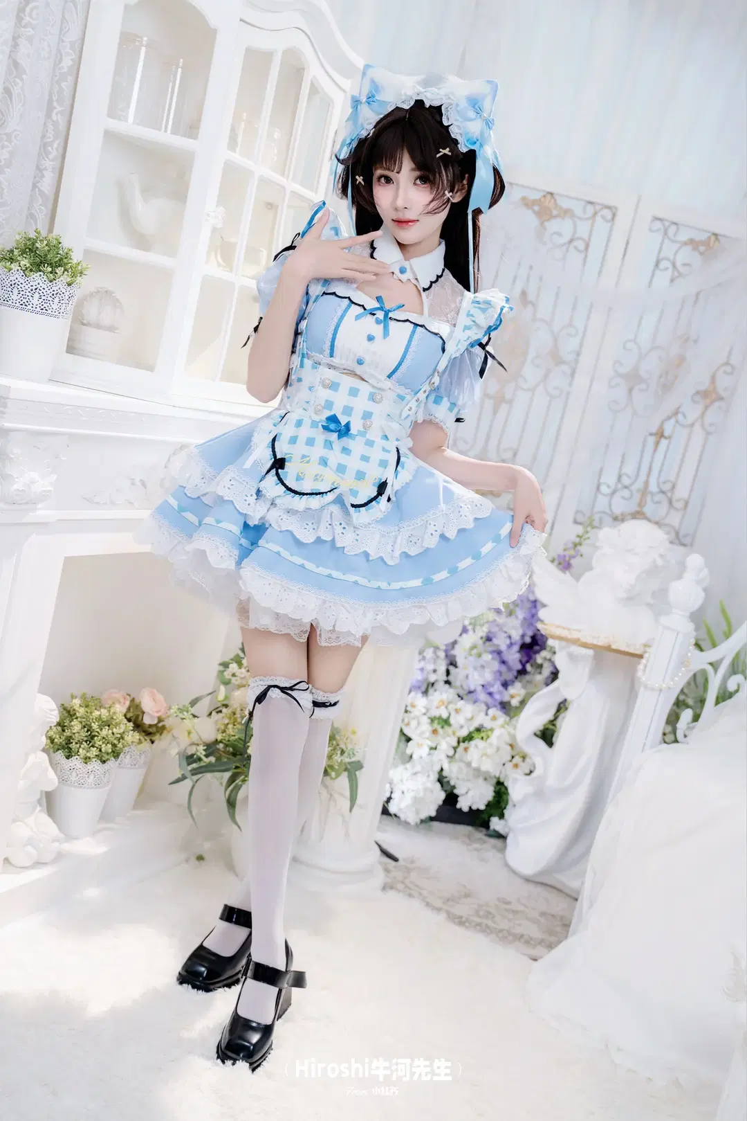 [Cat ears maid outfit] Blue and white plaid cat ears maid outfit, a live-action photo sharing from sweet anime-style photography by Hiroshi牛河先生 - Image 3