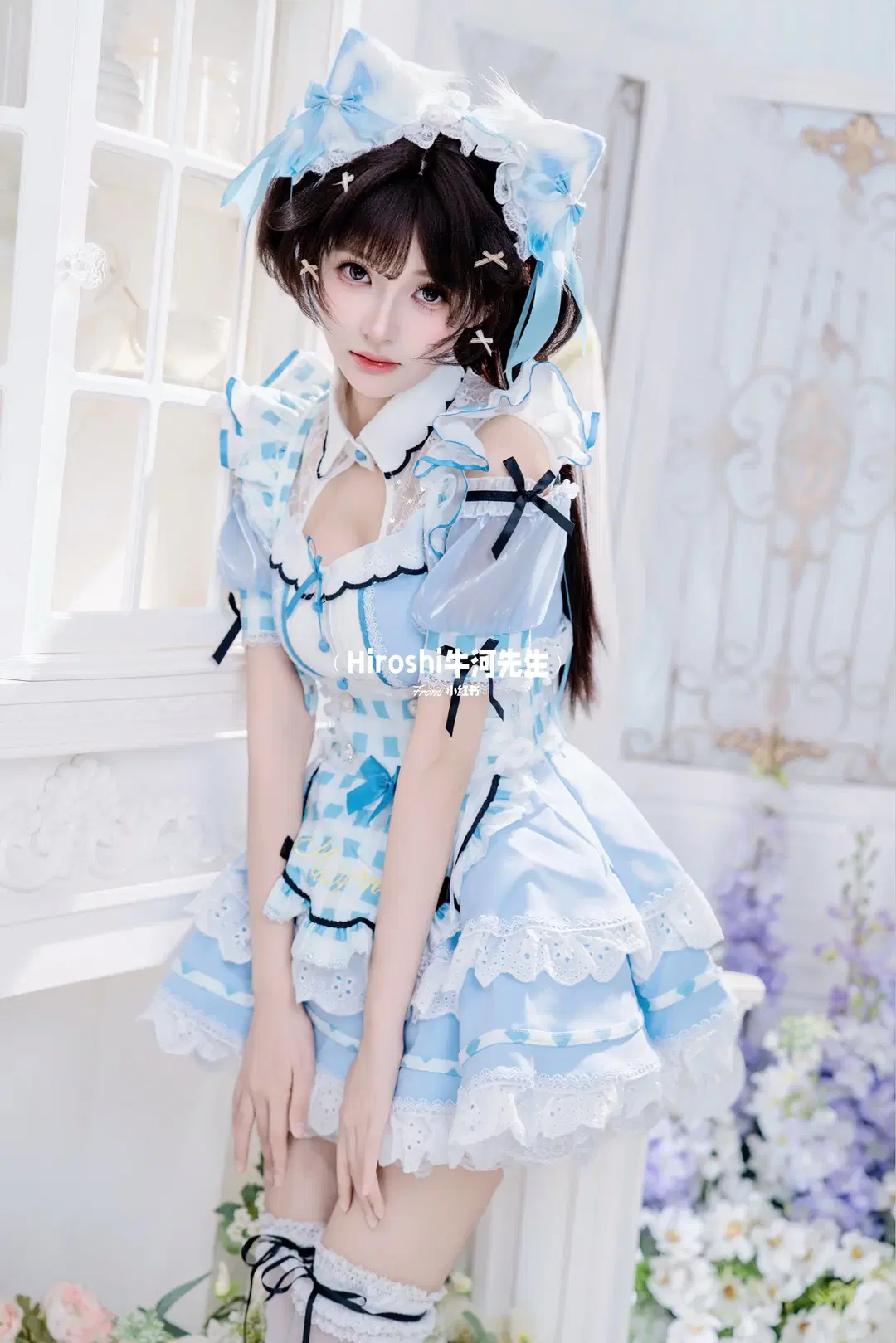 [Cat ears maid outfit] Blue and white plaid cat ears maid outfit, a live-action photo sharing from sweet anime-style photography by Hiroshi牛河先生 - Image 4