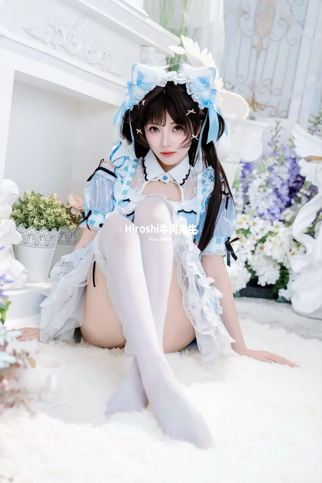 [Cat ears maid outfit] Blue and white plaid cat ears maid outfit, a live-action photo sharing from sweet anime-style photography by Hiroshi牛河先生 - Image 6