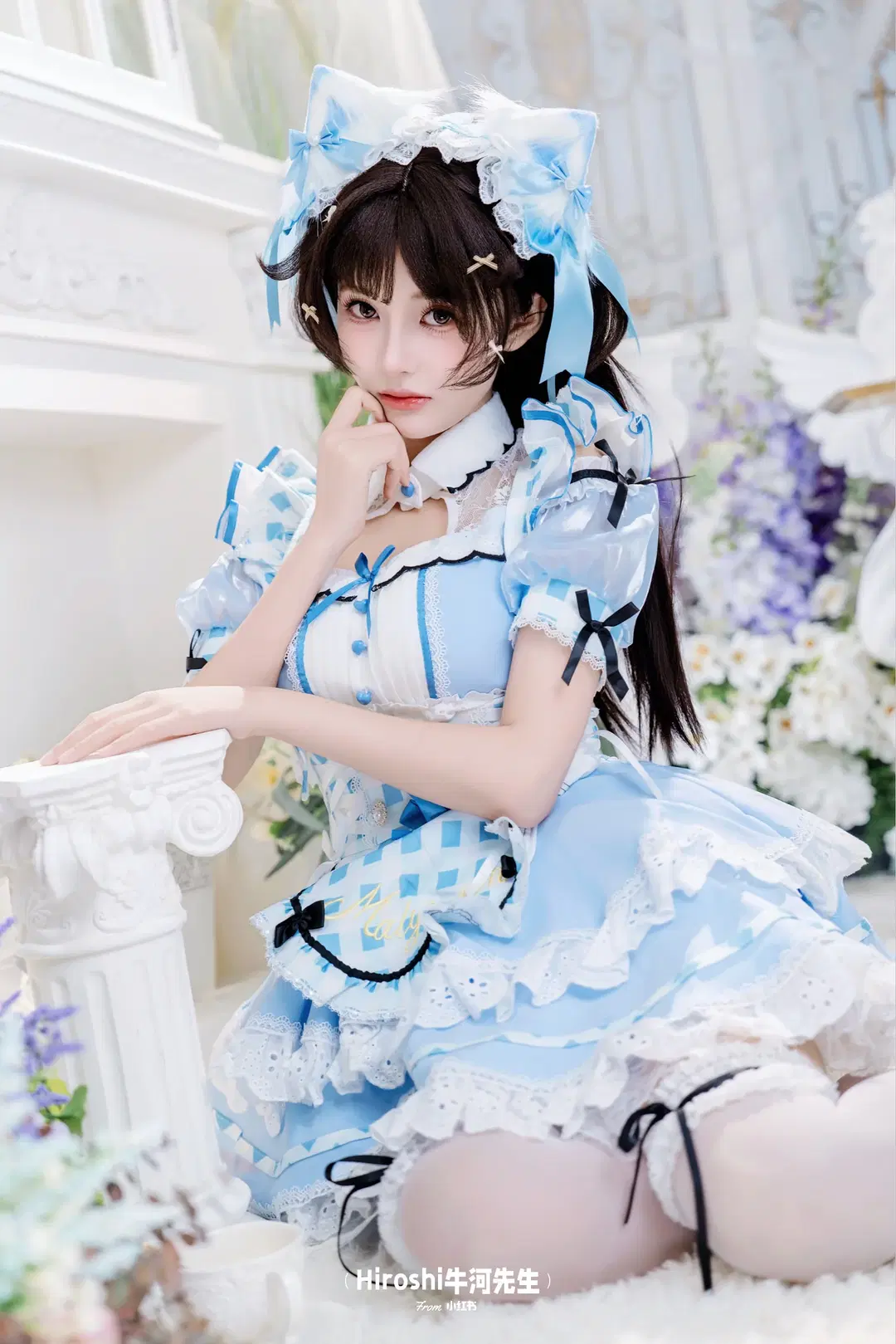 [Cat ears maid outfit] Blue and white plaid cat ears maid outfit, a live-action photo sharing from sweet anime-style photography by Hiroshi牛河先生 - Image 7