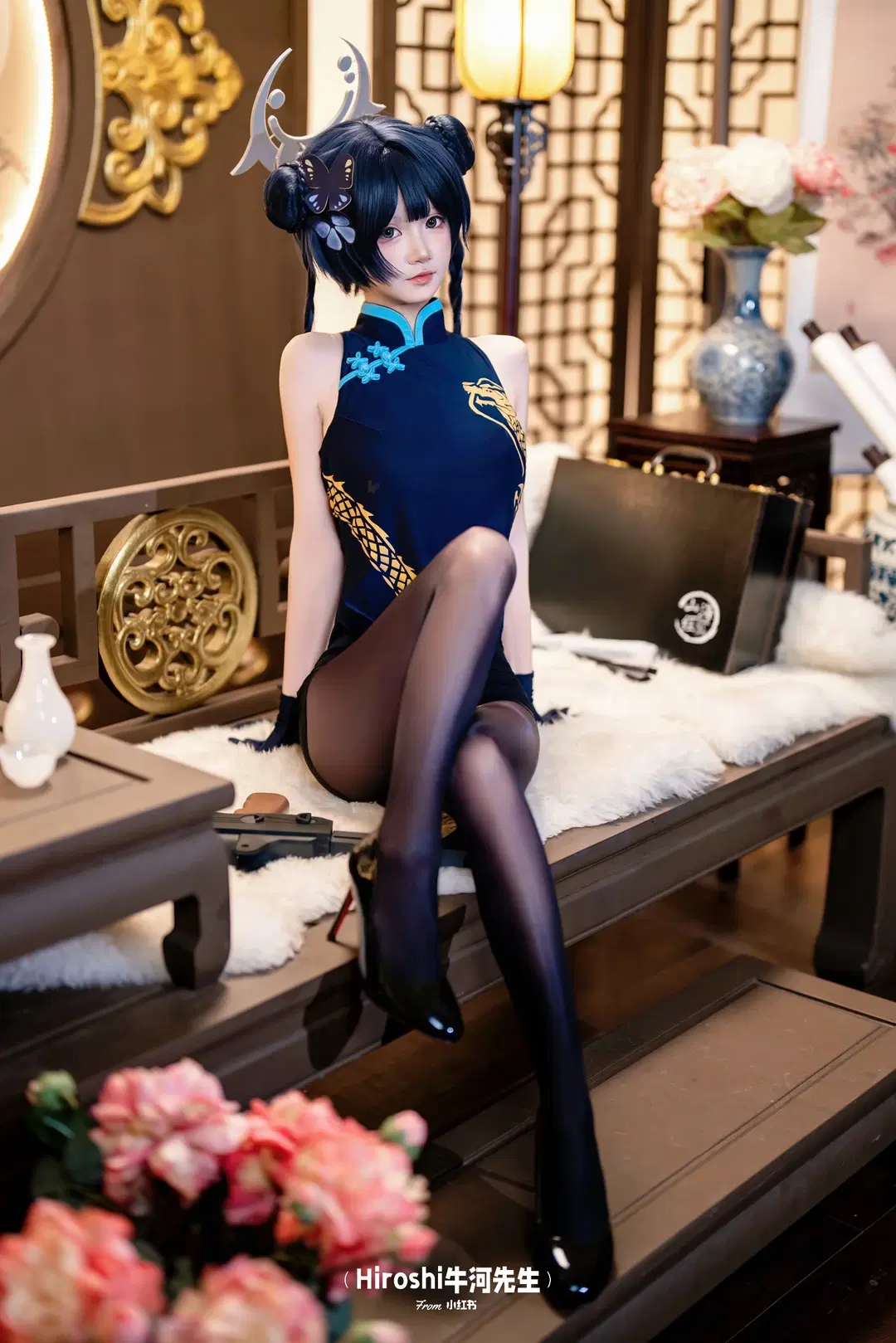 蔚蓝档案, 龙华妃咲cos, 旗袍, 二次元cos, 丝袜